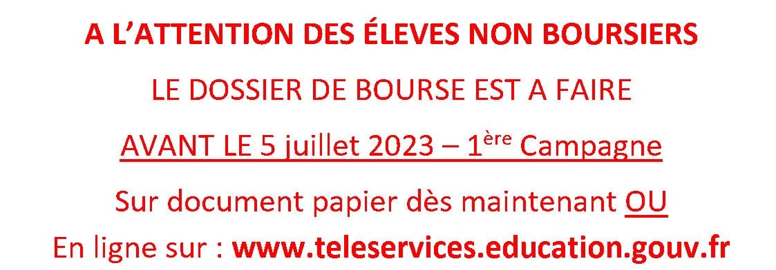 Informations pour la campagne de Bourses 2023 - 2024 - Lycée professionnel Tregey